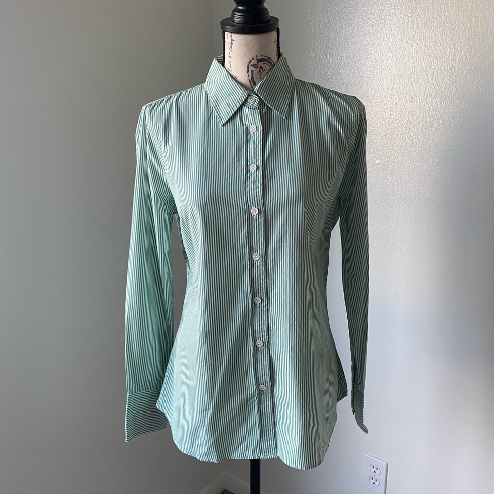 J. Crew Women's M Kathryn Slim-Fit Green Striped Button Down Shirt